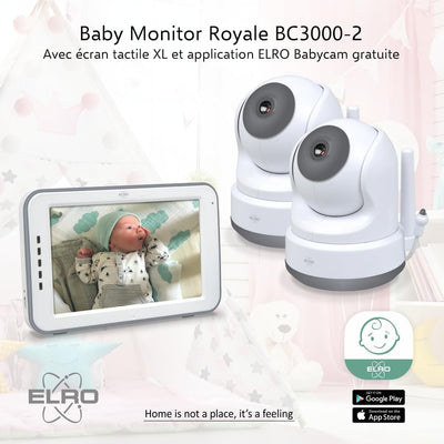 ELRO BC3000-2 Babyphone Royale-Babyfon-mit 12,7 cm Touchscreen Monitor HD-und App-Mit extra Kamera,