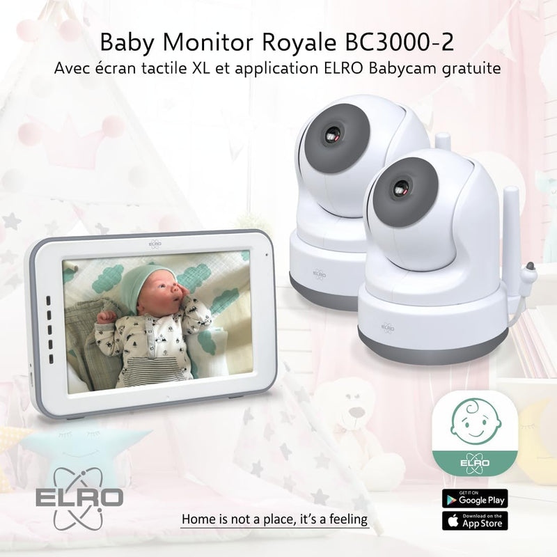 ELRO BC3000-2 Babyphone Royale-Babyfon-mit 12,7 cm Touchscreen Monitor HD-und App-Mit extra Kamera,