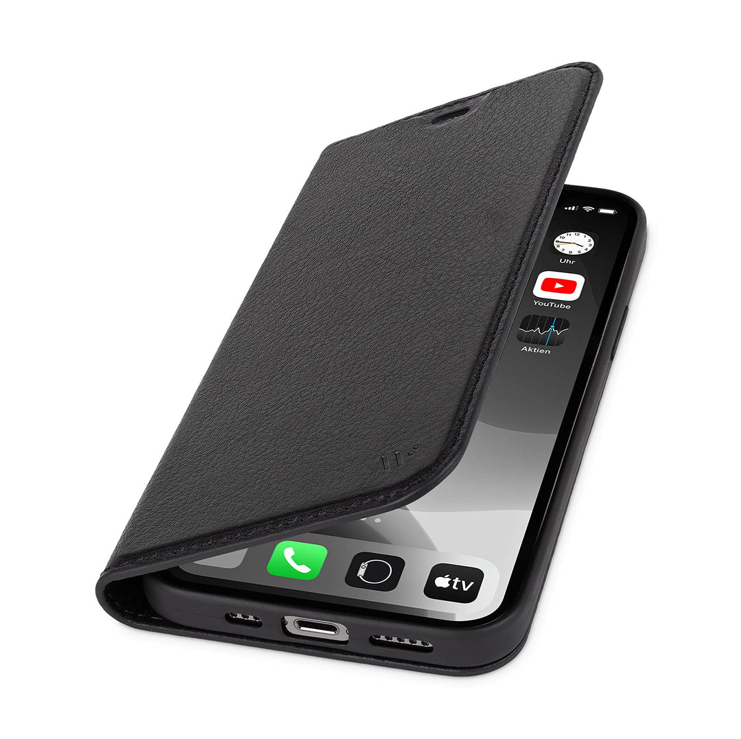 WIIUKA Hülle für iPhone 14 Pro Max, Leder aus Deutschland, mit Kartenfach, extra Dünn, Handyhülle mi