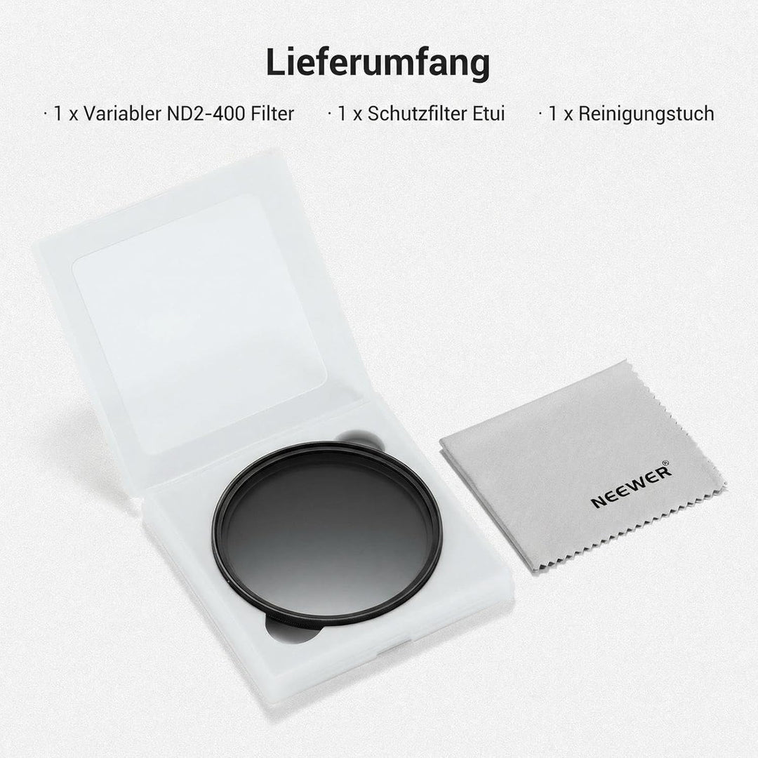 NEEWER BASICS 55mm variabler ND Filter, ND2-400 1-9 Stops Lichtreduzierung, drehbarer variabler Grau