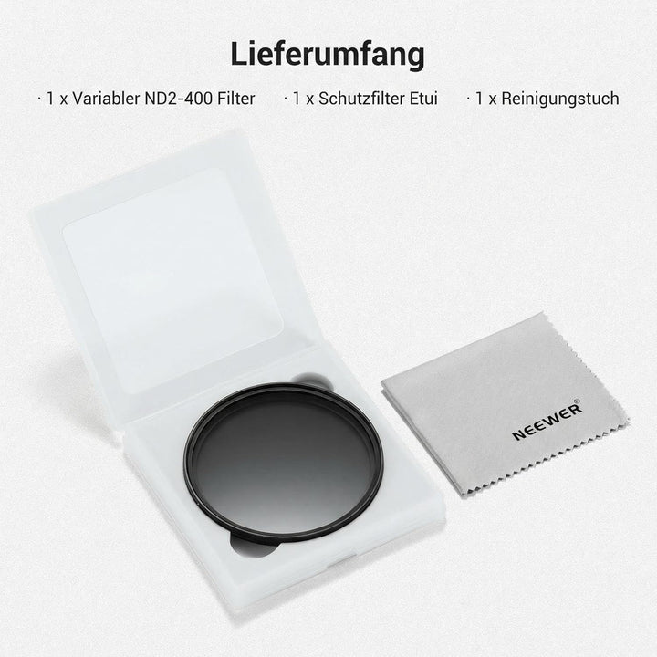 NEEWER BASICS 55mm variabler ND Filter, ND2-400 1-9 Stops Lichtreduzierung, drehbarer variabler Grau