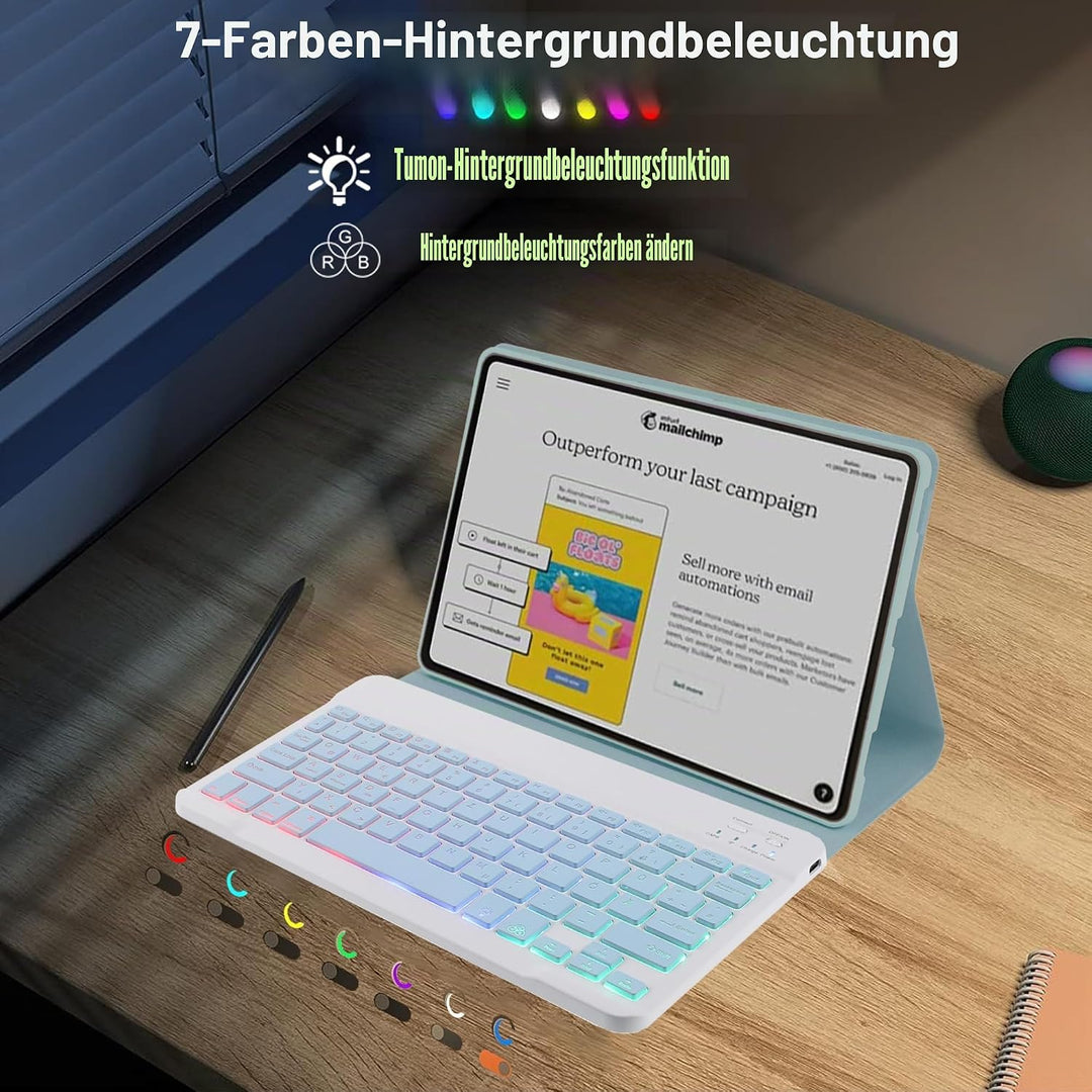 SUEEWE Tastatur Hülle für Lenovo Tab M11 11" 2024 (TB330FU), TPU Rückseite Hülle mit 3 Bereich 7 Far