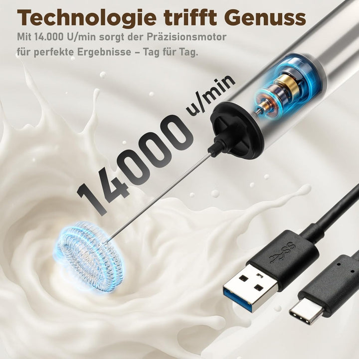 LUNARIA Elektrischer Milchaufschäumer Stab – Akku & USB – Handheld Milchschäumer Quirl Rührstab für