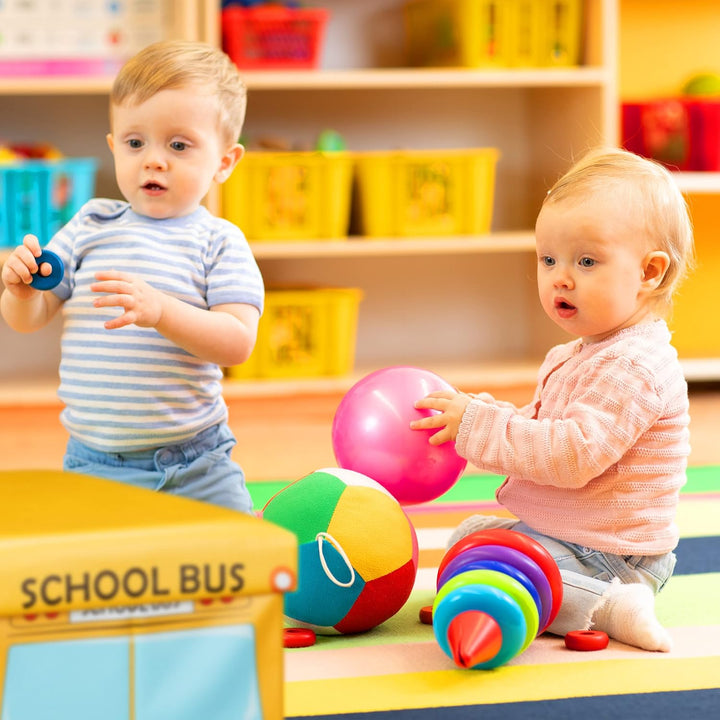 Relaxdays Faltbare Spielzeugkiste Schulbus HBT 32 x 48 x 32 cm stabiler Kinder Sitzhocker als Spielz