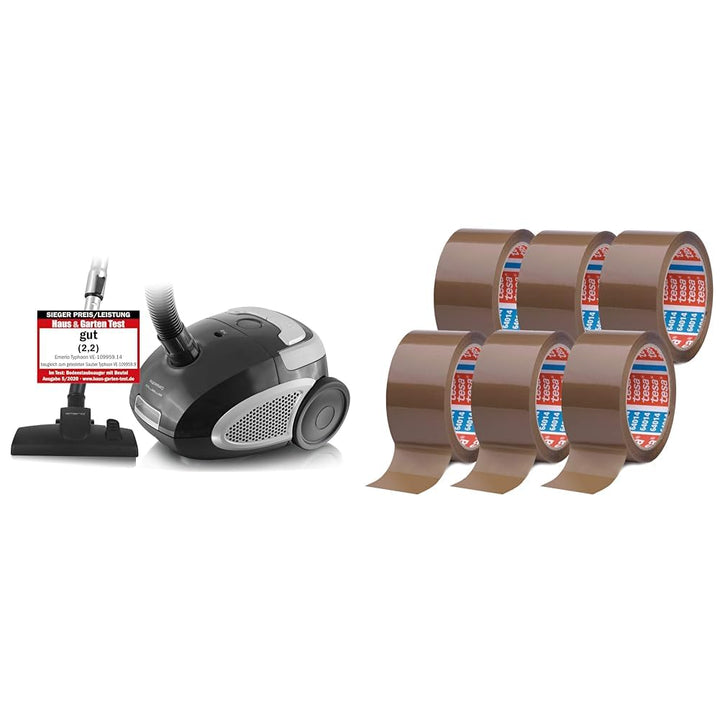 Emerio VE-109959.14 &amp; tesa pack 64014 im 6er Pack - Geräuscharmes Paketklebeband zum Verpacken von P