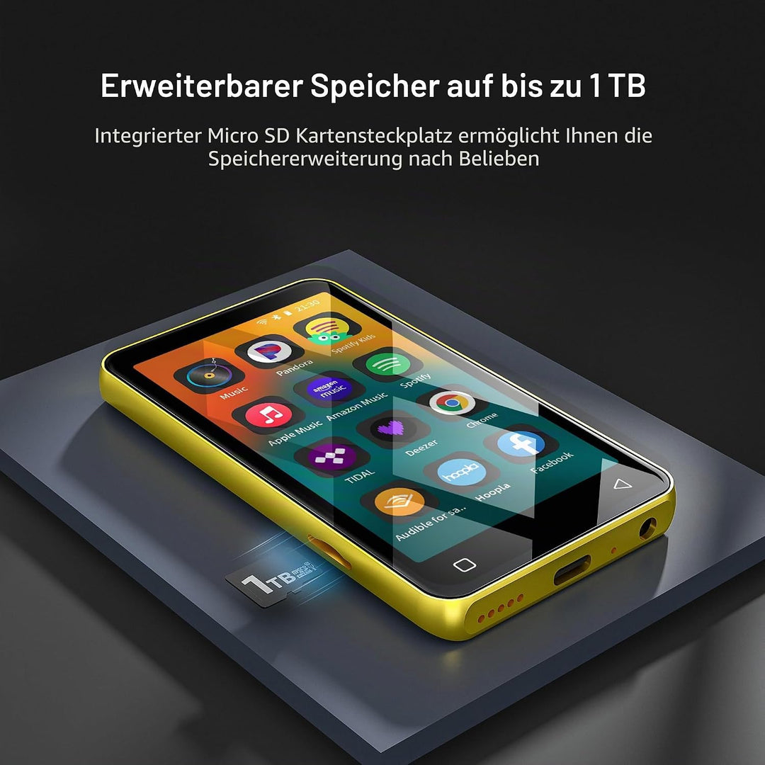 MP3-Player mit Bluetooth und WLAN, 4"-Voll-Touchscreen MP4 - mit Spotify, Android-Streaming-Musikpla