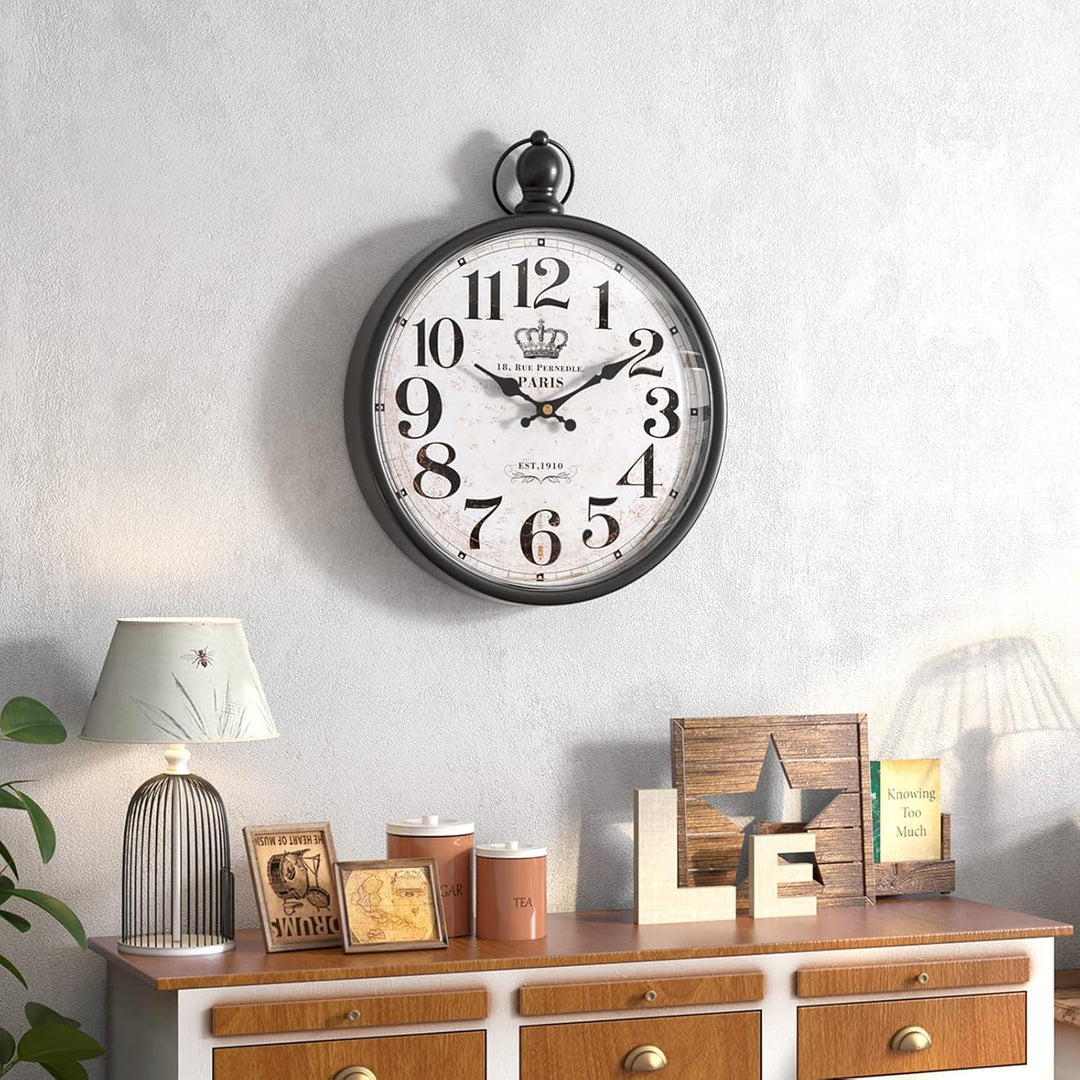Menterry Small Retro Round Wall Clock. Black Vintage Antique Style Wall Clocks. Battery Operated Sil