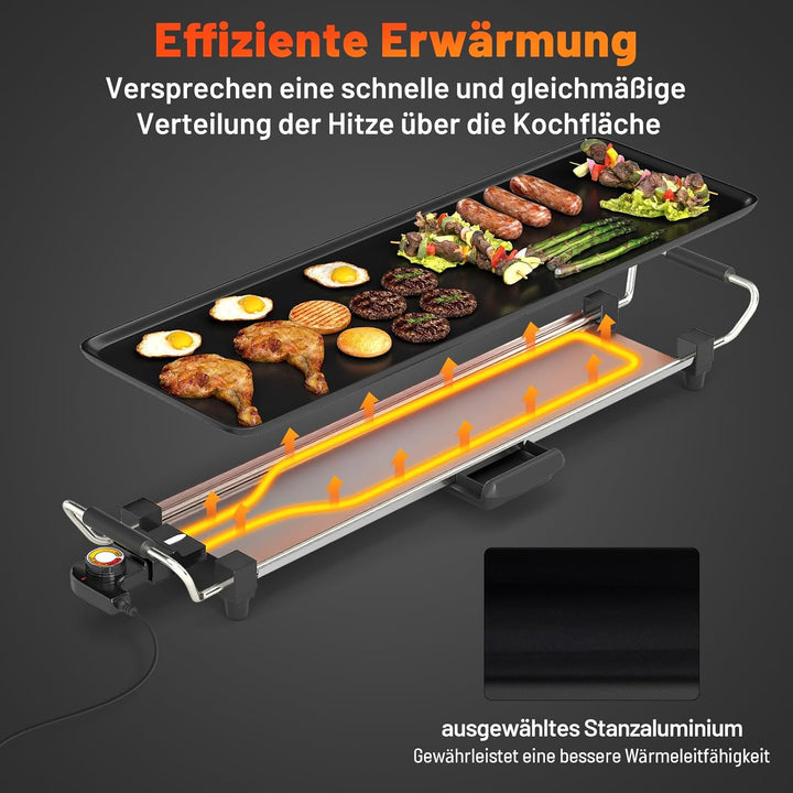 COSTWAY 70cm elektrische Grillplatte, Teppanyaki Grill antihaftbeschichtet, BBQ-Grill mit einstellba