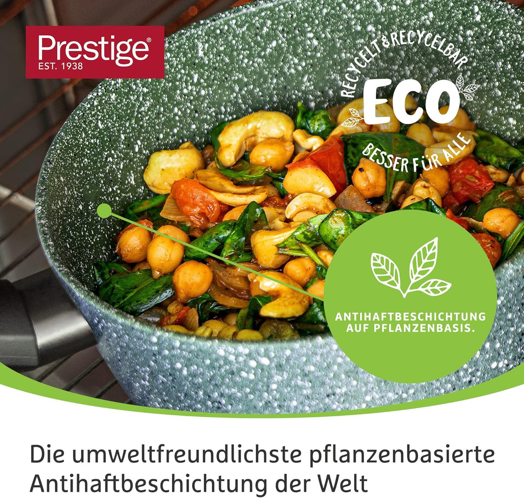 PRESTIGE Öko Pfannenset Induktion - Bratpfanne 20/28 cm & Bratpfanne 28 cm mit Deckel - Antihaft auf