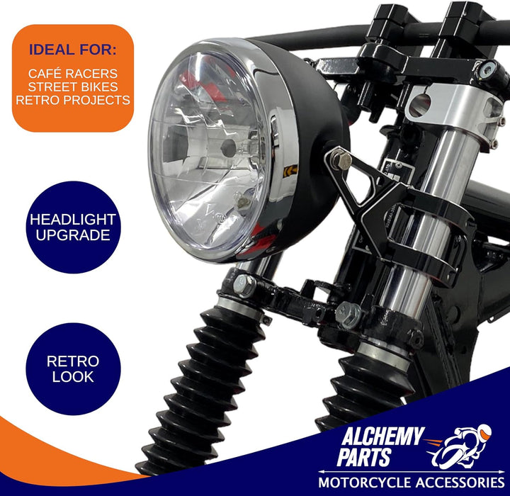 Alchemy Parts Motorrad-Scheinwerfer, 165 mm Durchmesser, universell passend für Retro-Café-Racer, Cu