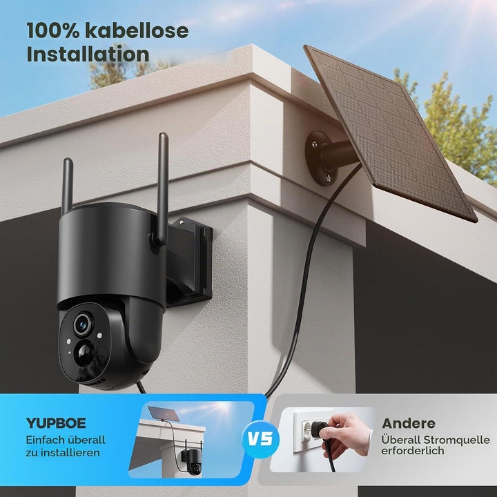 2Stück Überwachungskamera Aussen Akku Solar: 2K Kamera Überwachung Aussen 360° Schwenk WLAN IP Kamer