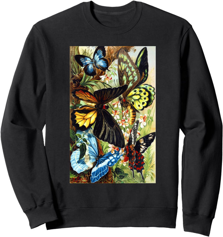 Bunte Schmetterlinge Bäume Blumen Natur Insekten Sweatshirt