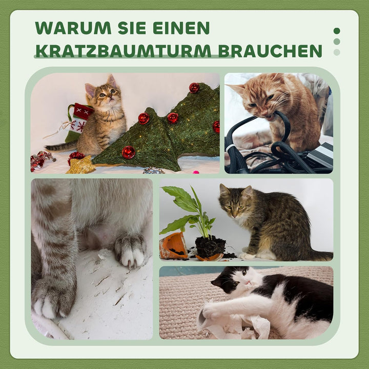 PawHut Kratzbaum 91 cm Katzenturm mit Sisalstämme, Plattform, Kissen mehrstöckiger Katzenkratzbaum,