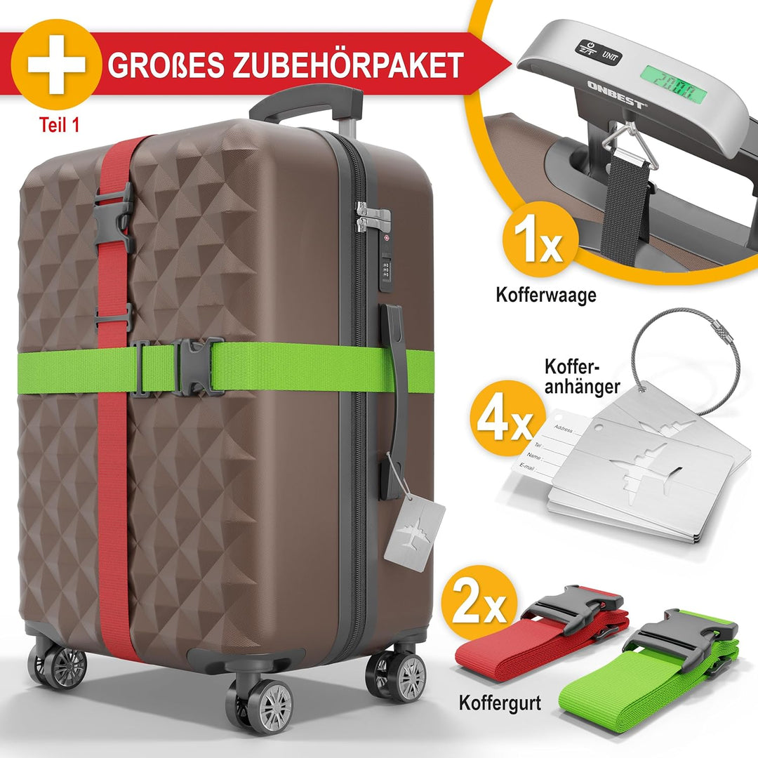Onbest Premium Koffer Set 4 teilig – Rollkoffer mit TSA-Lock, USB-Anschluss– Plus 1x Kofferwaage, 2X