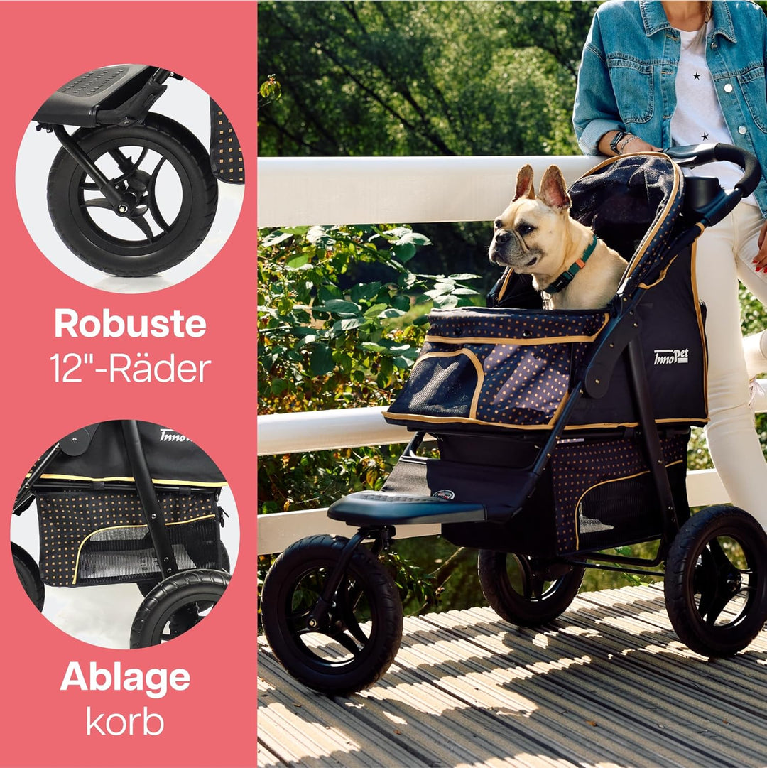 Innopet Adventure Hunde- &amp; Katzenbuggy Schwarz/Gelb - Geländegängiger Hundewagen für Hunde bis zu 30