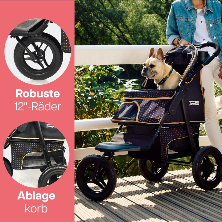 Innopet Adventure Hunde- &amp; Katzenbuggy Schwarz/Gelb - Geländegängiger Hundewagen für Hunde bis zu 30