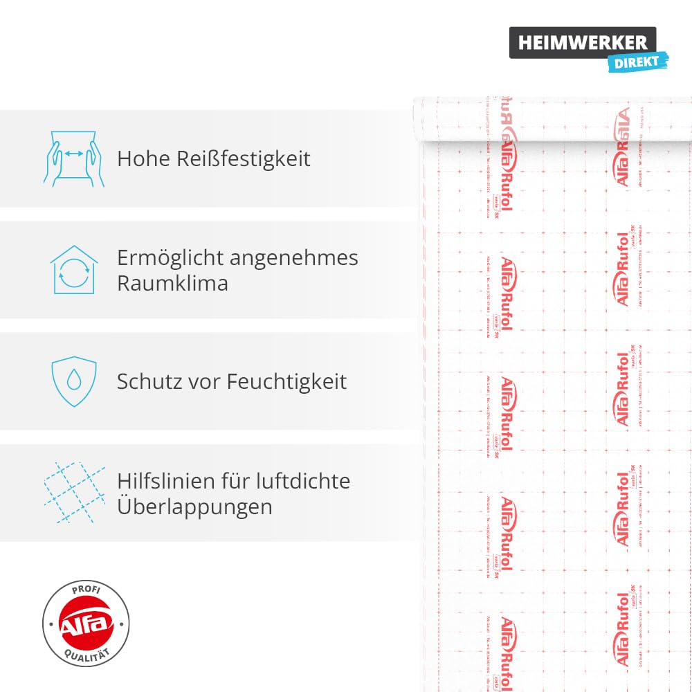 Dampfbremse/Dampfsperre 1,5 m x 50 m rücktrocknend, universelle feuchteregulierend - für eine luftdi