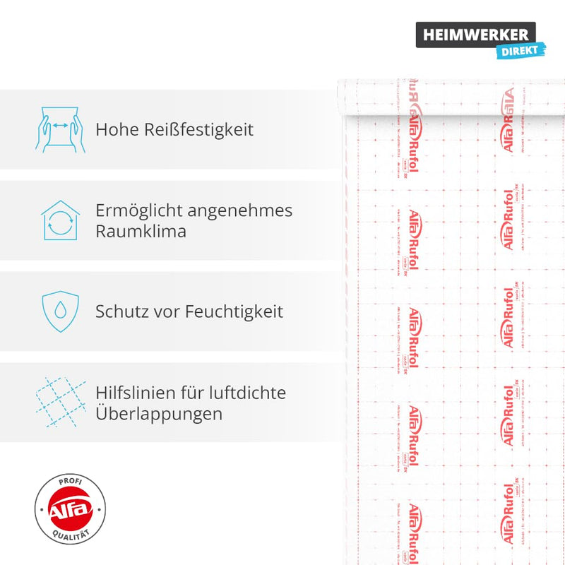 Dampfbremse/Dampfsperre 1,5 m x 50 m rücktrocknend, universelle feuchteregulierend - für eine luftdi