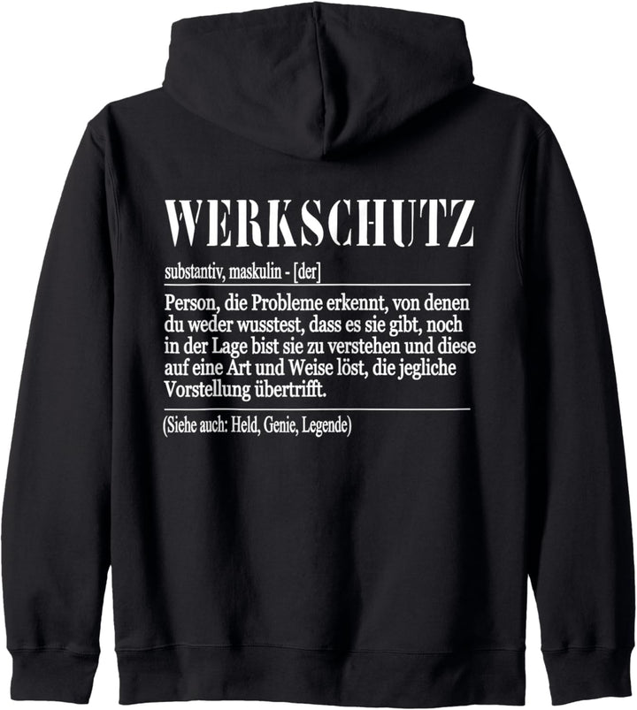 Sicherheitsdienst Wachmann Security Definition Werkschutz Kapuzenjacke