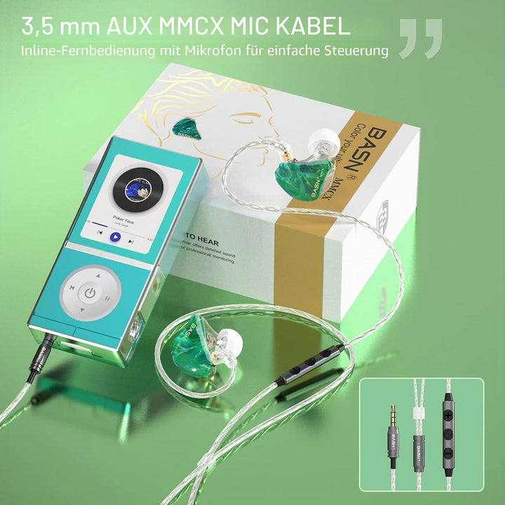 BASN MMCX Dreifach-Treiber In-Ear-Monitore mit satten Bässen, HiFi-Stereo-IEM-Kopfhörer mit verbesse