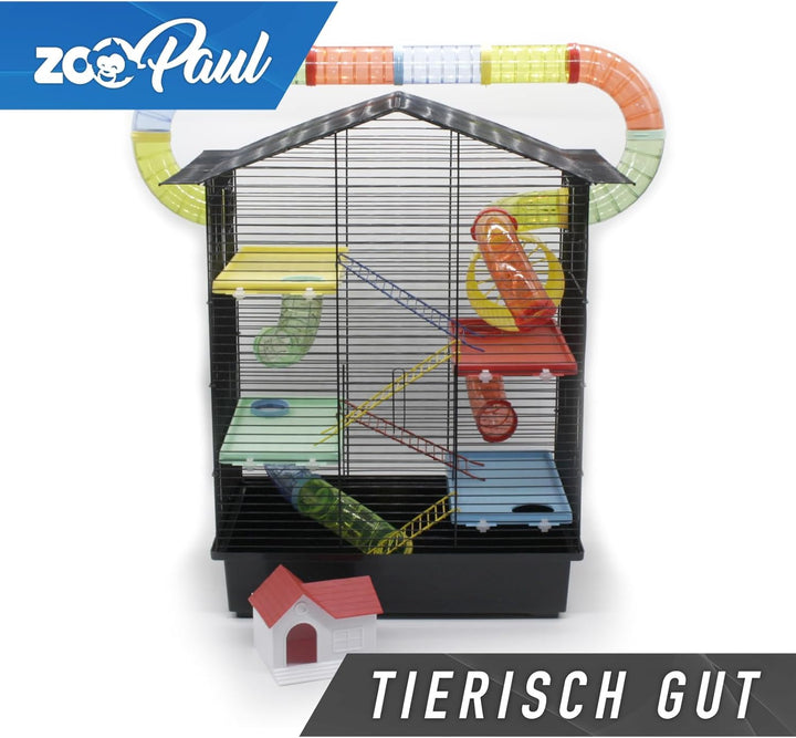 ZooPaul XXL Nagerkäfig Hamsterkäfig schwarz bunt Maus Käfig inklusive Tunnelsystem viel Zubehör, sch