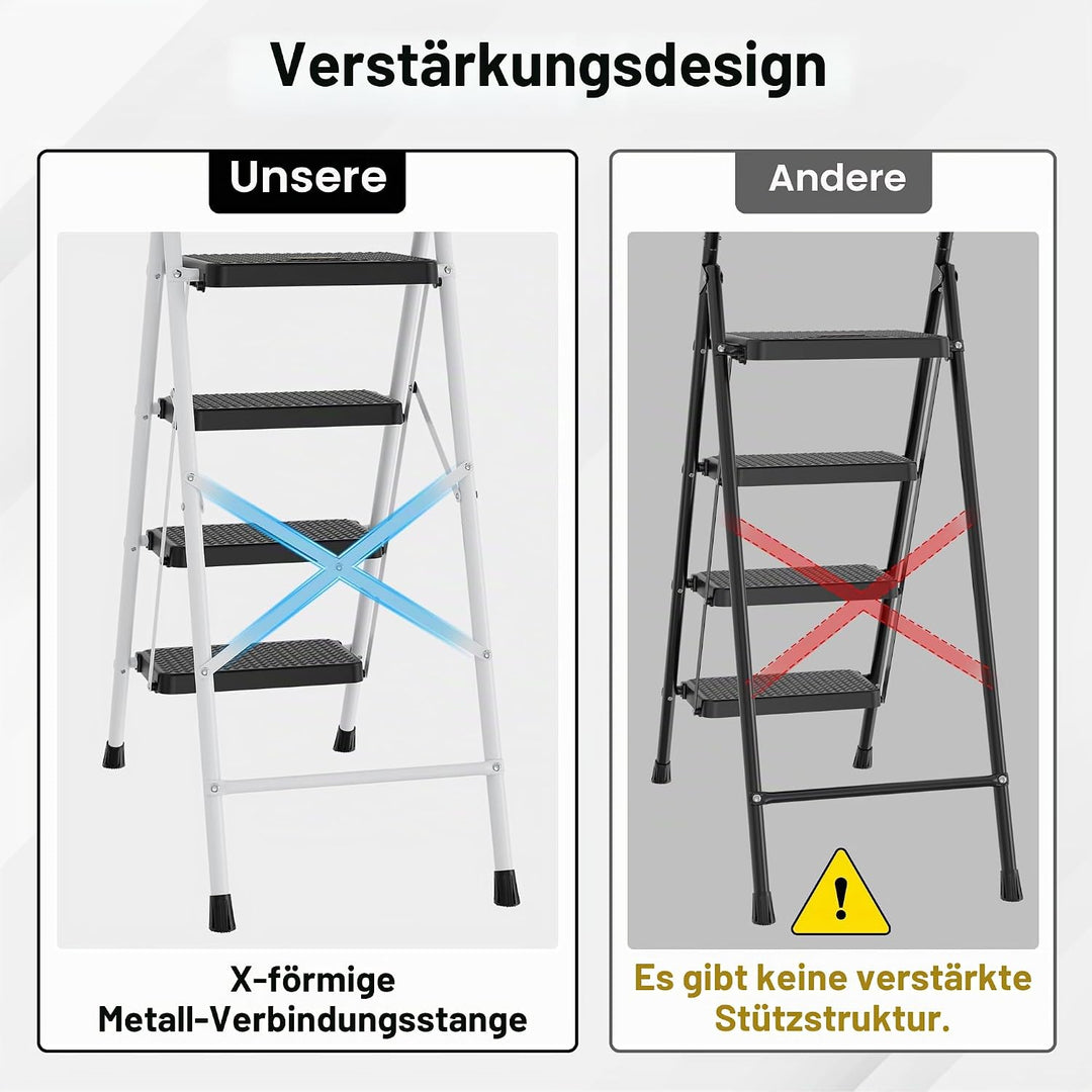BONTEC Trittleiter 4 Stufen Klappbar, 181kg Kapazität mit Breiten Anti-Rutsch-Pedalen, Faltbarer Sta