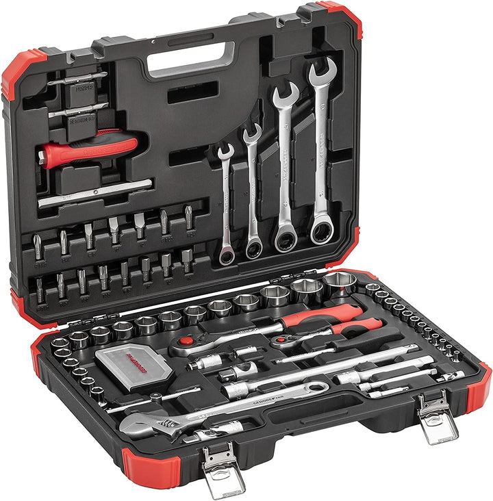 GEDORE red Steckschlüsselsatz, Set 97tlg, 1/2 1/4 Zoll Antrieb, Adapter Werkzeug, Knarre Nüsse Bitha