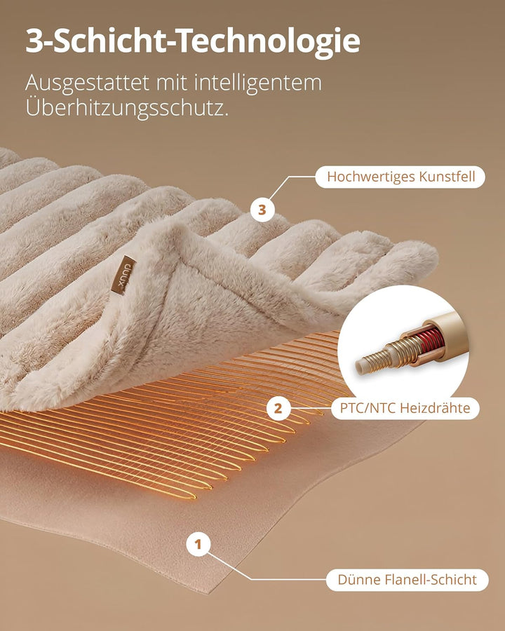 Duux Yentl Striped Elektrische Wärmedecke – 200x200 cm – Extra weich – 9 Heizstufen & Timer – Waschb