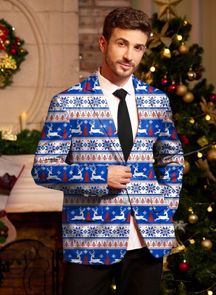 BesserBay Herren Weihnachtsblazer Bedruckte Langarm Anzugjacke Xmas Kostüm Blazer Slim Fit Blazer Fr