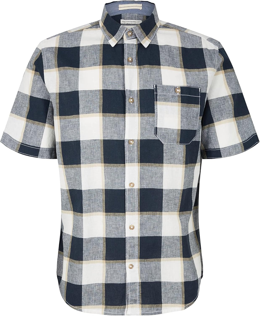 TOM TAILOR Herren Kurzarm-Hemd aus Leinen XXL 31237 - Navy Off White Beige Check, XXL 31237 - Navy O