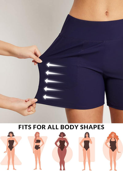 BALEAF Damen Badeshorts Bauchkontrolle UPF50+ Badehose Schnell Trocknend Schwimmhose Hohe Taille Boa