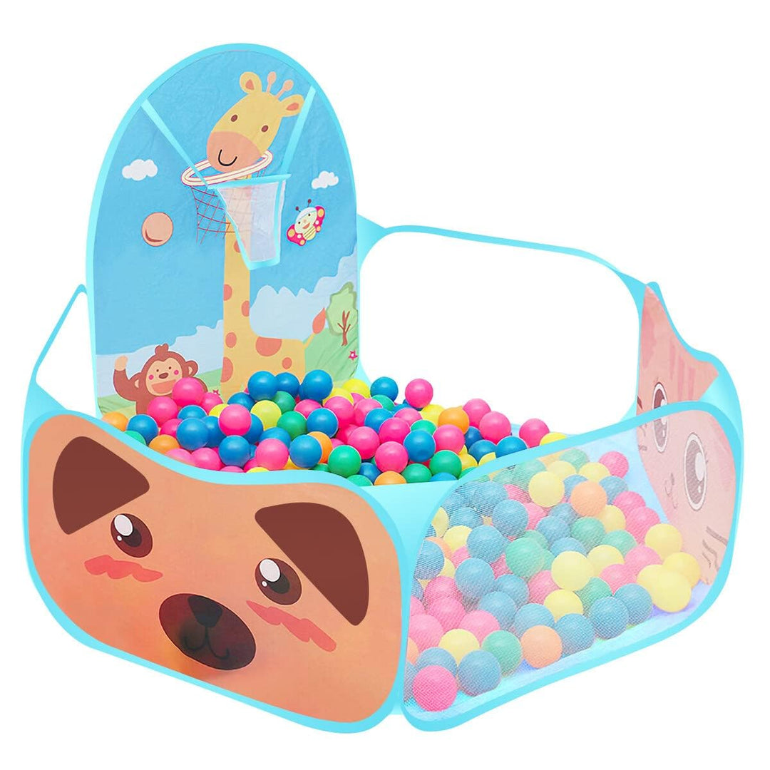 Ruspela Kinder Pop Up Faltbares Cartoon Spielzelt Pit Pool mit Basketballkorb Blau