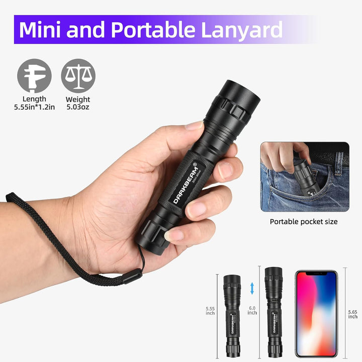 DARKBEAM UV-Taschenlampe 365nm Licht Schwarzlicht, Mini Leistungsstarke Holzlampe USB-C Wiederauflad