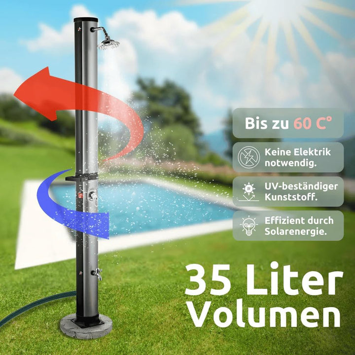 DELUKE Outdoor Solardusche 35 Liter inkl. Wasserspeicher - Mit Abdeckung | Solar Gartendusche warmes