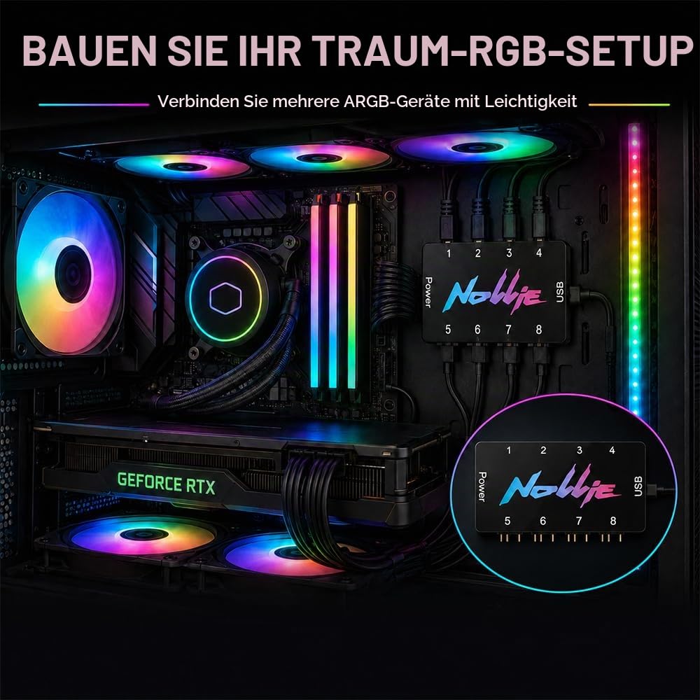 8-Port RGB Controller, ARGB Controller Sata Gespeister, 5V 3Pin ARGB Splitte, PC Beleuchtungs Hub
