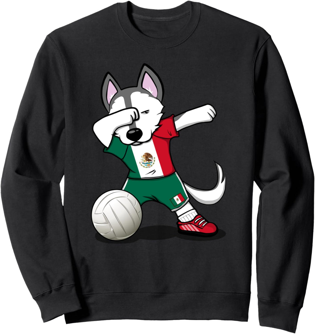 Dabbing Husky Hund Mexiko Volleyball - Mexikanische Flagge Sweatshirt