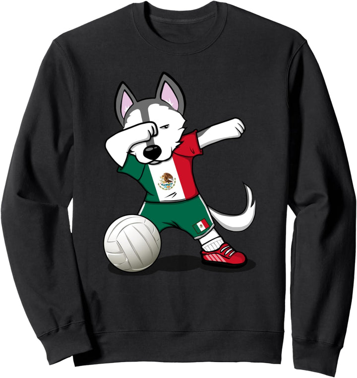 Dabbing Husky Hund Mexiko Volleyball - Mexikanische Flagge Sweatshirt