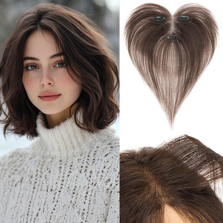 Benehair Echthaar Hair Topper für Frauen, 13g Haare Topper Echthaar Seitlicher Pony, 27CM Haartopper