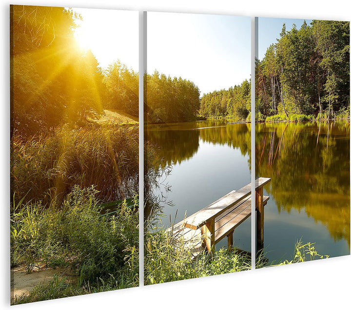 islandburner Bild auf Leinwand Sommerlandschaft Waldsee Sonnenstrahlen Bilder Wandbilder Poster 130x