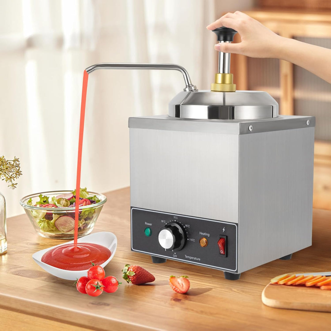 Edelstahl Sossenspender, Einzel-Saucenwärmer mit Dosierpumpe und Einstellbarer Temperatur, 2L Saucen