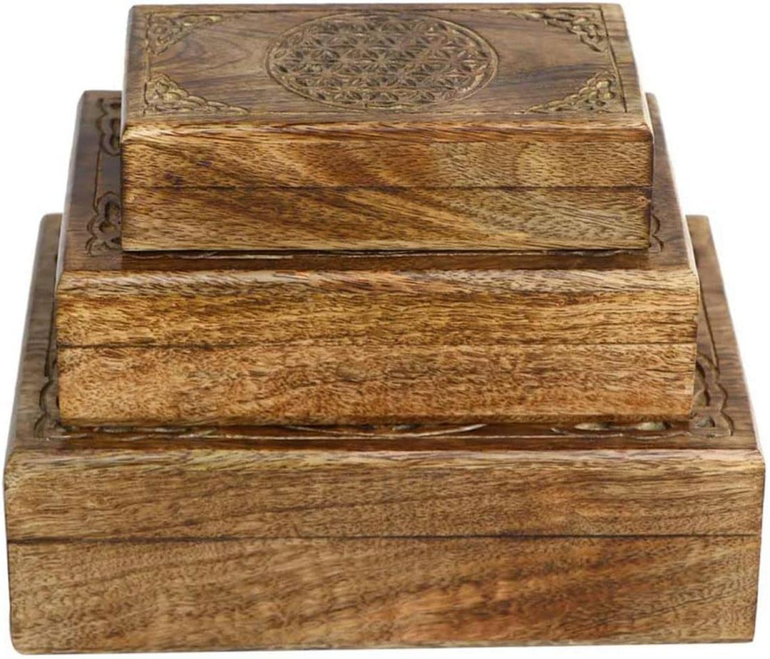 Set mit drei rechteckigen Holzboxen: Modell Blume des Lebens, L 26 cm (gross)