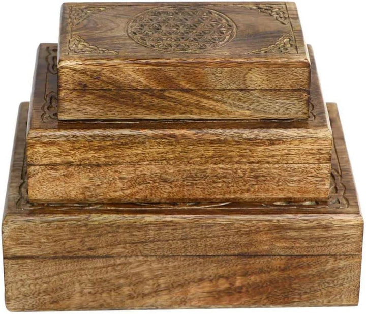 Set mit drei rechteckigen Holzboxen: Modell Blume des Lebens, L 26 cm (gross)