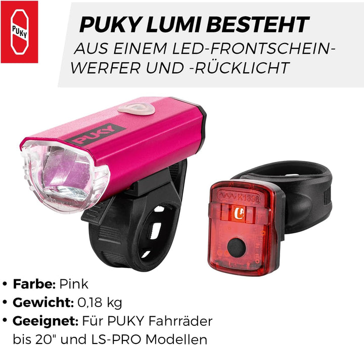 PUKY LUMI LED-Frontscheinwerfer & Rücklicht-Set | Seitliche Sichtbarkeit | Werkzeuglose Montage | Fü