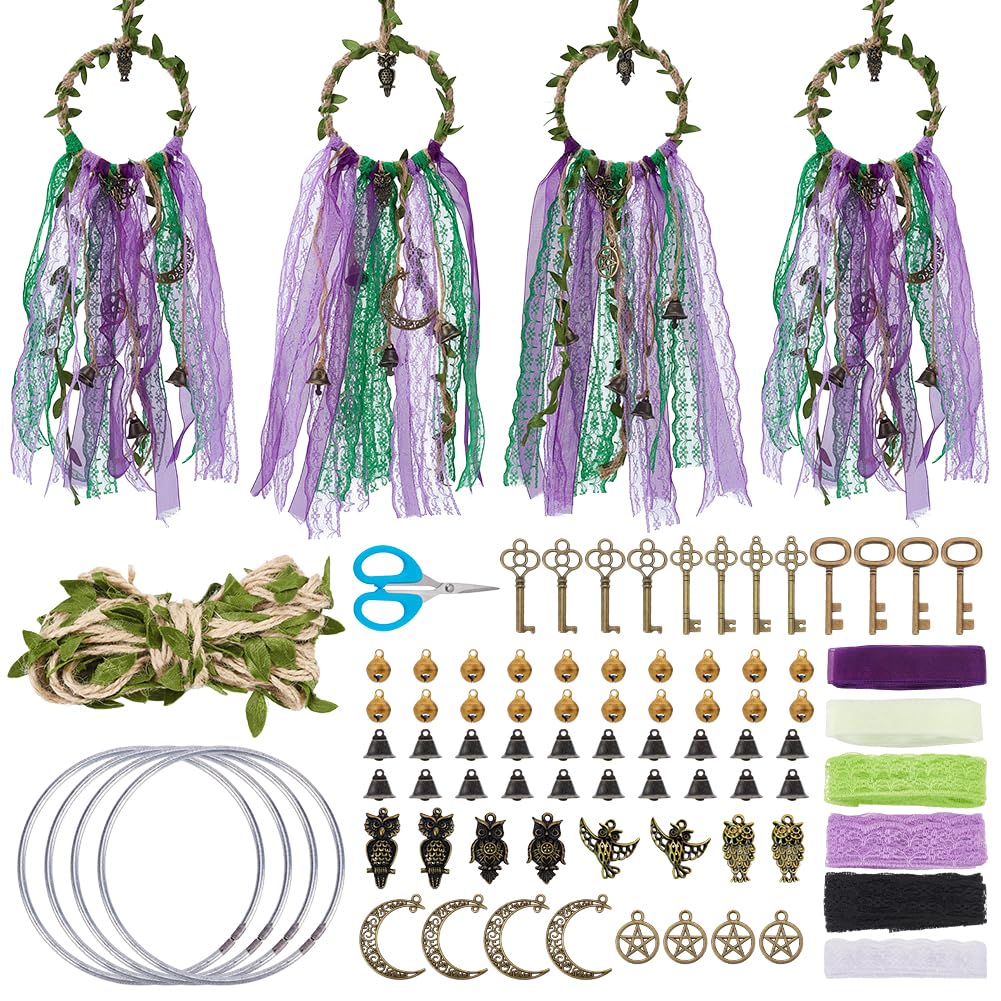 FREEBLOSS 4 Set Hexenglocken DIY Set Für Türknauf Spitzenband Hexenglocken Hexen Set Eulen Hexendeko