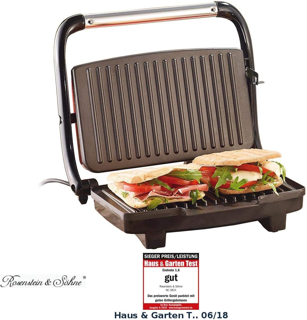 Rosenstein & Söhne Panini Toaster: Panini-, Sandwich- & Kontaktgrill CG-2510, 1.000 W (Panini Grill)