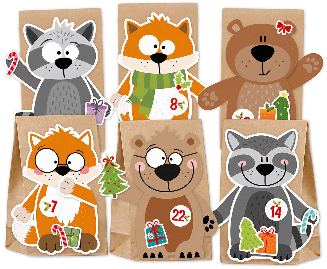 Adventskalender zum Befüllen Waldtiere - mit Stickern zum Gestalten und selber Basteln