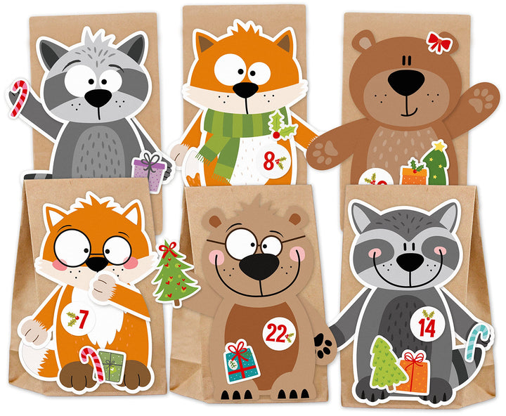 Adventskalender zum Befüllen Waldtiere - mit Stickern zum Gestalten und selber Basteln