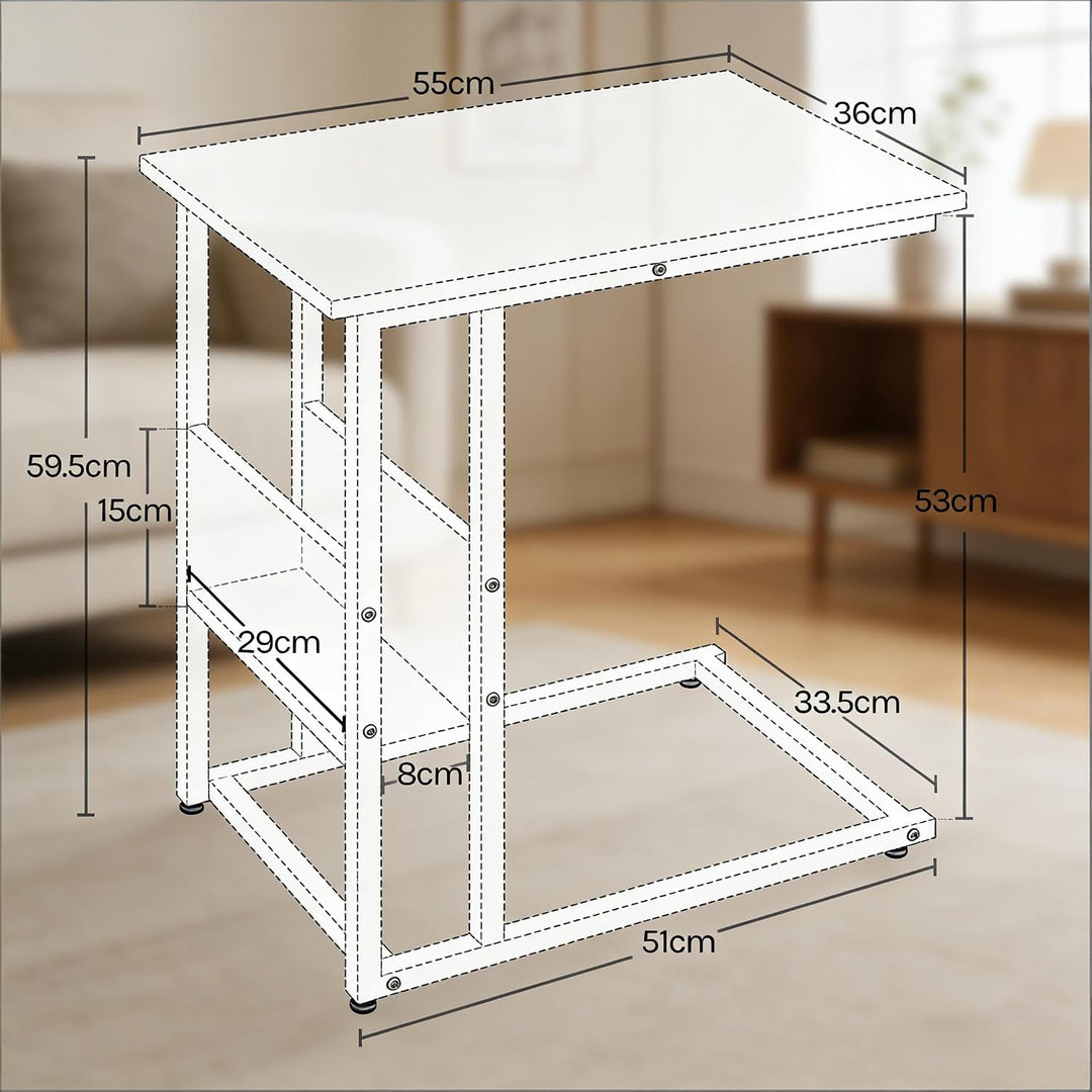 Taikonaut Stabiler Beistelltisch, Couchtisch, schmaler Laptoptisch in C-Form, grau, Holz-Effekt, Sof