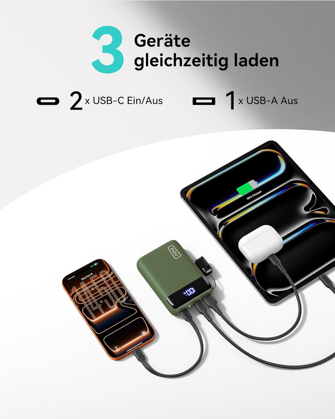 INIU Power Bank, Ultra Klein 20000mAh 22.5W Schnellladefunktion Power Bank, USB-C In&Out Externe Han