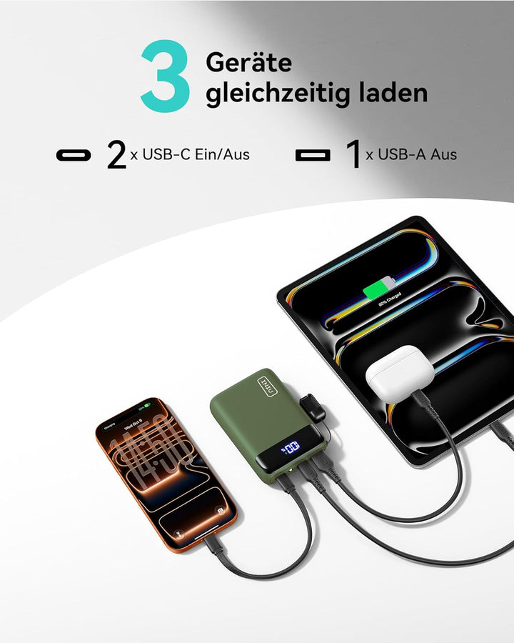 INIU Power Bank, Ultra Klein 20000mAh 22.5W Schnellladefunktion Power Bank, USB-C In&Out Externe Han